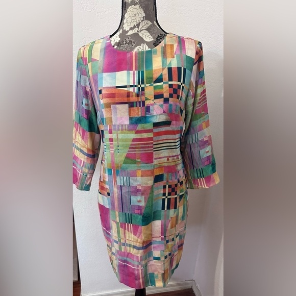 Vilagallo Colorful Shift Dress in pinks and blues- Size L 40 - Picture 2 of 7